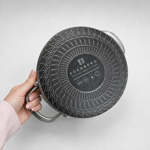 Каструля Edenberg із кришкою, 5.8 л, тришарова, 3D соти, з нержавіючої сталі 17055 фото