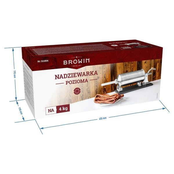 Шприц колбасный Browin 4 кг ручной, горизонтальный, нержавеющая сталь, 4 насадки 311004 фото