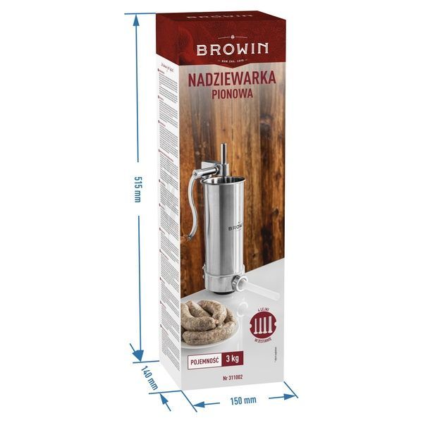 Шприц колбасный Browin 3 кг вертикальный, ручной, нержавеющая сталь, 4 насадки 311002 фото